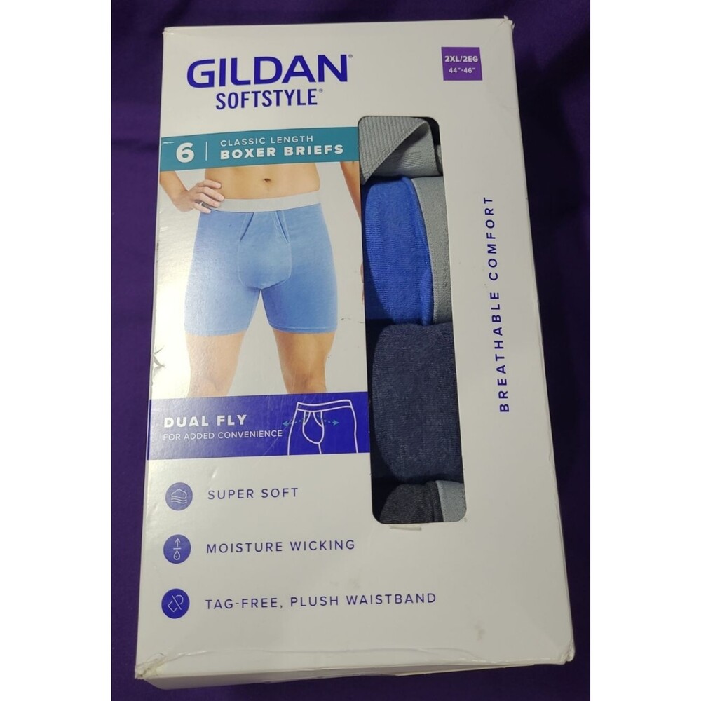 Gildan Softstyle Boxer Briefs 6 Pack Men’s 2XL (44-46”) Moisture Wicking New